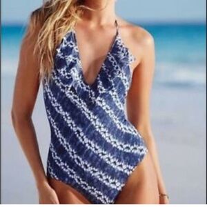 Victoria’s Secret Tie Dye Ruffle V-Neck Halter Tie One Piece Swimsuit Size M